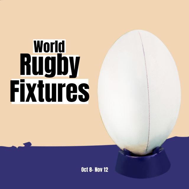 World Rugby Fixtures with Rugby Ball on Yellow and Violet Background - Download Free Stock Templates Pikwizard.com