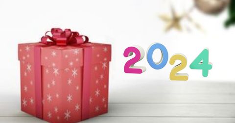 Colorful 2024 with festive christmas present background