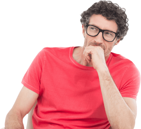 Thoughtful Man Wearing Glasses in Casual Attire on Transparent Background