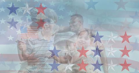 Diverse Family Outdoors with American Flag Overlay Celebrating Togetherness - Download Free Stock Images Pikwizard.com