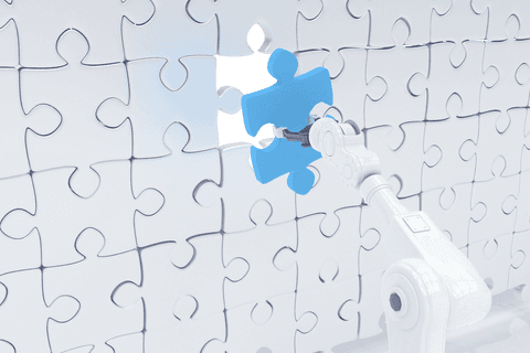 transparent robot arm fixing puzzle with blue piece - Download Free Stock Videos Pikwizard.com