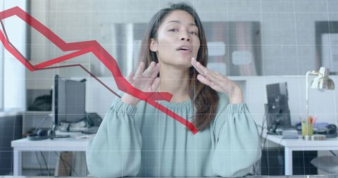 Businesswoman Discussing Stock Market Trends in Office Call