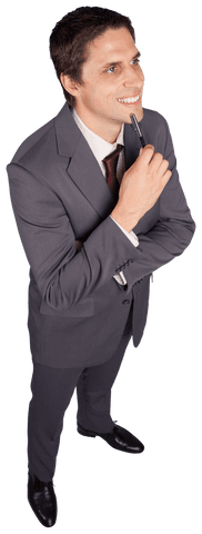 Confident Businessman Planning Amidst Transparent Background