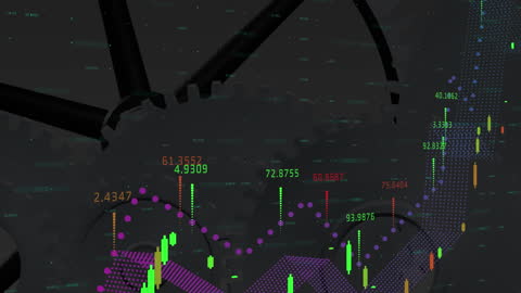 Abstract Financial Data Animation and Graphs Overlapping Cogs