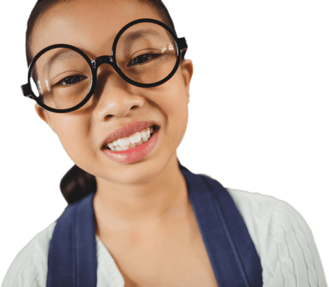 Cute Girl in Glasses with Big Smile on Transparent Background