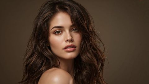 Elegant portrait of beautiful lady with brown background