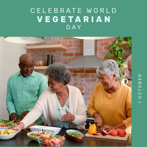 world vegetarian day senior friends cooking together - Download Free Stock Templates Pikwizard.com