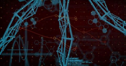 Blue Molecular Lattice Visualizing Nanostructure Network with Data Grid, Hexagons