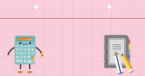 cheerful calculator and diary theme on pink grid background - Download Free Stock Images Pikwizard.com