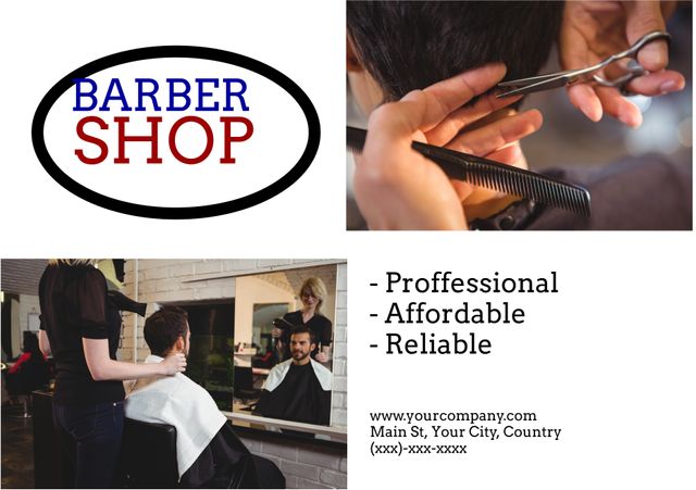 Barber Shop Salon Promotion Template with Haircut and Contact Information - Download Free Stock Templates Pikwizard.com