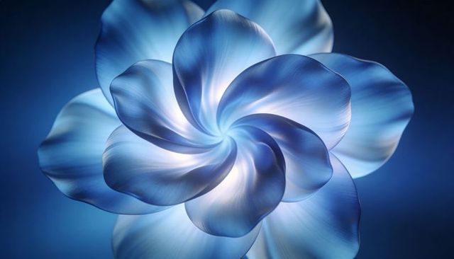 Blue spiral bloom with luminous petals and glowing core