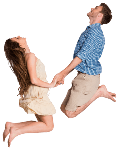 Joyful Couple Jumping Together on Transparent Background