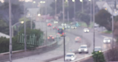 Digital Interface Overlaying City Traffic at Dusk