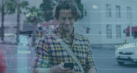 Man Using Smartphone with Data Overlay Concept