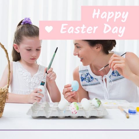 mother and daughter decorating easter eggs together - Download Free Stock Templates Pikwizard.com