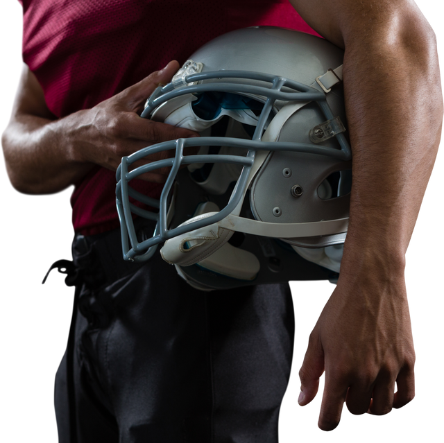 Mid Section of Sports Player Holding Football Helmet Transparent Background - Download Free Stock Videos Pikwizard.com