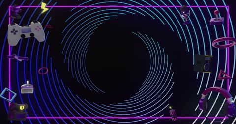 Futuristic Gaming Icons with Neon Spiral Background