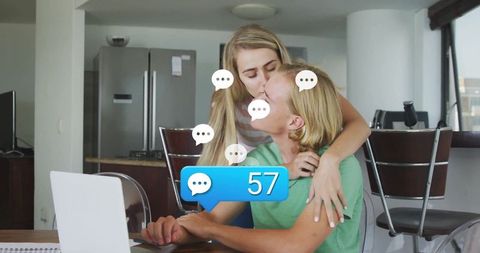 Couple enjoys cozy moment with 57 chat notifications visible