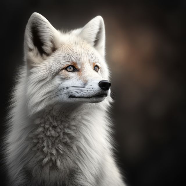 Close-up portrait of an arctic fox showing thick white fur, keen eyes, and pointed ears, conveying a serene and noble appearance. Ideal for use in wildlife conservation campaigns, nature documentaries, educational materials, and animal-related content.