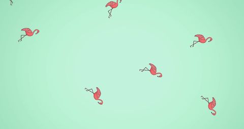 Whimsical flamingos pattern on mint green background