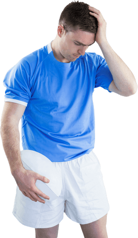 Transparent Disappointed Rugby Player Holding Head in Regret