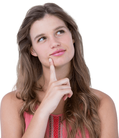 Thoughtful young woman with transparent background pondering