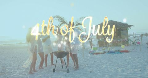 Joyful Beach Gathering Celebrating 4th of July Barbecue