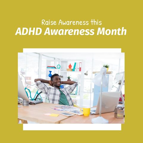 Celebrating ADHD Awareness Month with Relaxed Professional in Office - Download Free Stock Templates Pikwizard.com