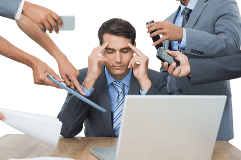 overwhelmed businessman managing multiple demands in transparent office setup - Download Free Stock Videos Pikwizard.com