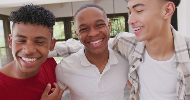 Group of Three Diverse Teenage Friends Smiling Indoors - Download Free Stock Images Pikwizard.com