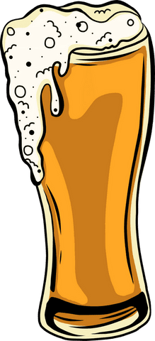 Transparent cartoon pilsner glass with amber beer and froth