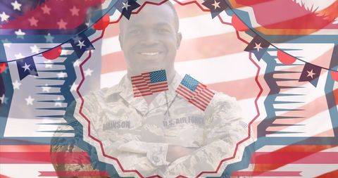 Proud American Soldier Overlapping Star-Spangled Banner Art