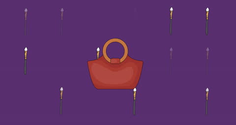 Trendy Red Bag with Brushes on Purple Background Illustration