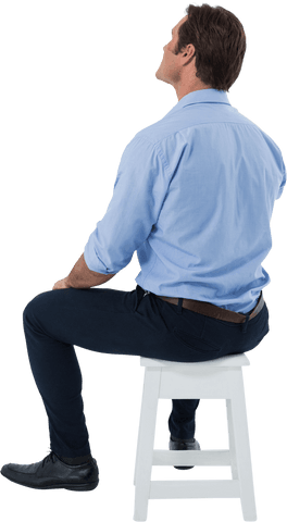 Male executive sitting on stool with transparent background