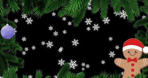 Festive Christmas Frame with Fir Branches and Gingerbread