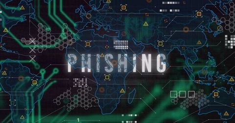 Displaying PHISHING Warning Across Global Cyber Network with Neon Circuit Grid