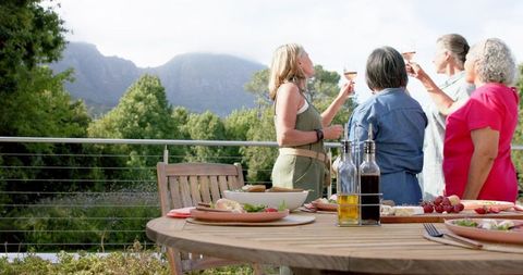 Senior Friends Toasting Wine in Scenic Mountain Setting - Download Free Stock Images Pikwizard.com