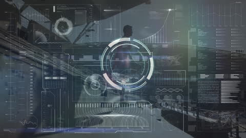 Tech-savvy Businesswoman Analyzing Futuristic Infographics