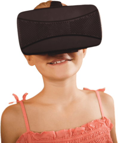 Cute Girl Exploring World with Transparent VR Headset
