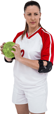 determined sportswoman holding ball in red and white attire transparent - Download Free Stock Videos Pikwizard.com
