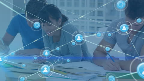 Diverse Teams Collaborating Through Digital Connections Interface