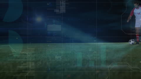 Futuristic Data Overlay on Soccer Field with Player