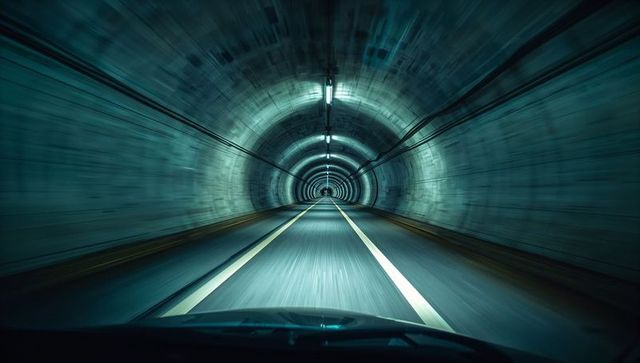 High-speed journey through illuminated tunnel in motion