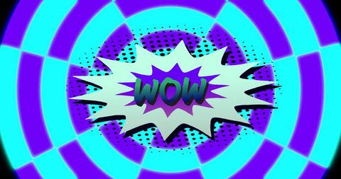 Retro wow text with vibrant circular pattern background