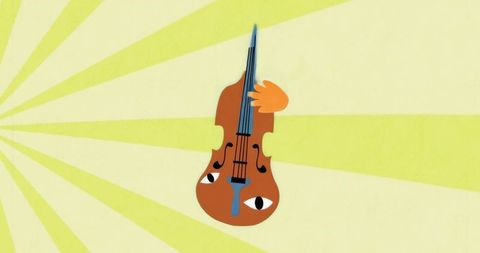 Whimsical Cartoon Violin with Character Eyes and Hand