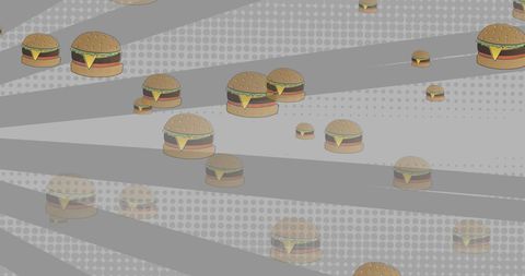 Flying Cheeseburgers Against Abstract Geometric Background - Download Free Stock Images Pikwizard.com