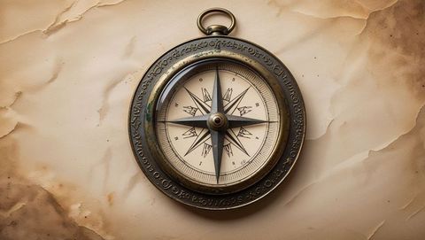 Antique brass compass on parchment with nautical vibe
