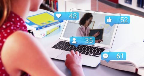 Caucasian Student Engaged in Online Learning with Social Media Icons - Download Free Stock Images Pikwizard.com