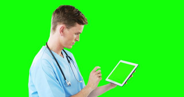 Male Nurse Using Digital Tablet with Green Screen Background - Download Free Stock Images Pikwizard.com