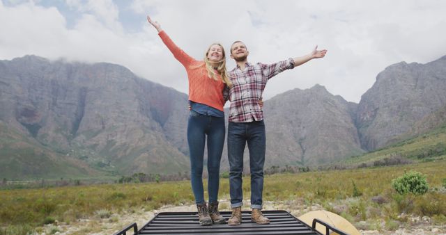 Happy Couple Embracing Adventure on Mountain Hike - Download Free Stock Images Pikwizard.com